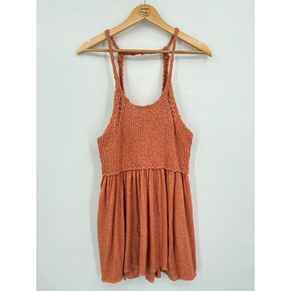 Free People Mountain View Tunic Top in Orange, XS, Boho Wool Blend Crochet - Picture 2 of 9